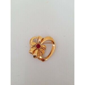 Vintage Avon Gold Tone Heart Brooch Pin Red July Birthstone